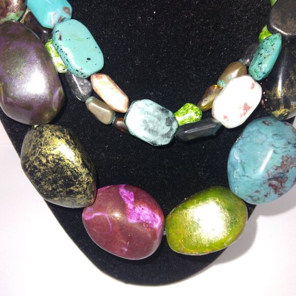 WOMEN'S NECKLACE THREE-STRAND STONE BOHEMIAN CHOKER - Picture 3 of 3